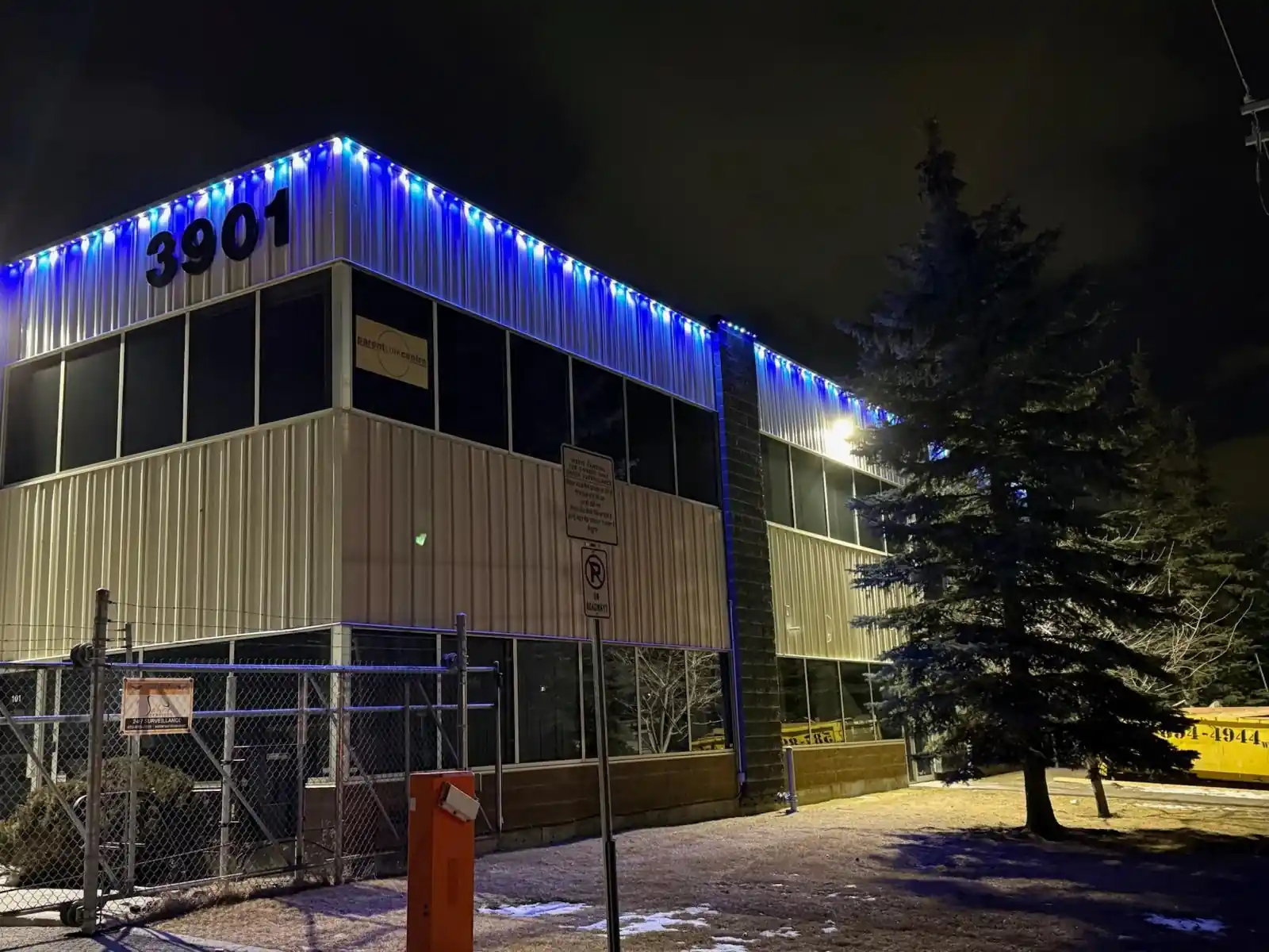 Commercial permanent LED lighting Edmonton — Brand Blue scene