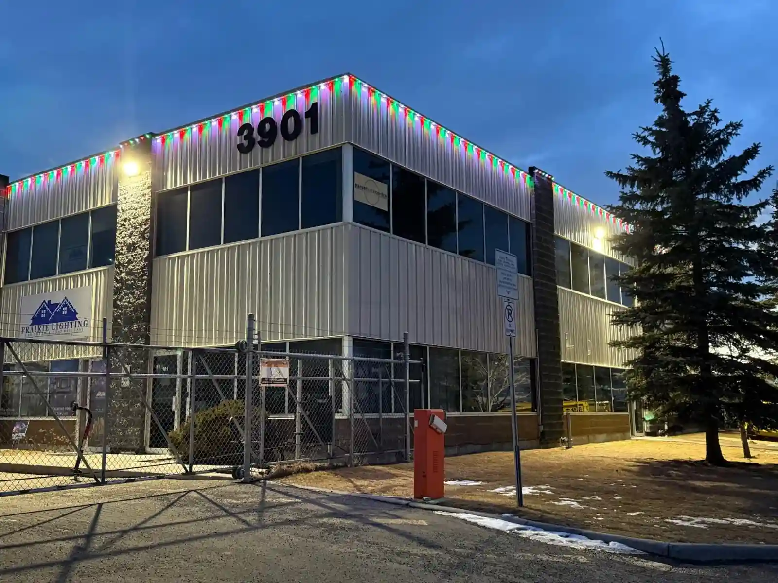 Commercial permanent LED lighting Edmonton — Christmas Mode scene