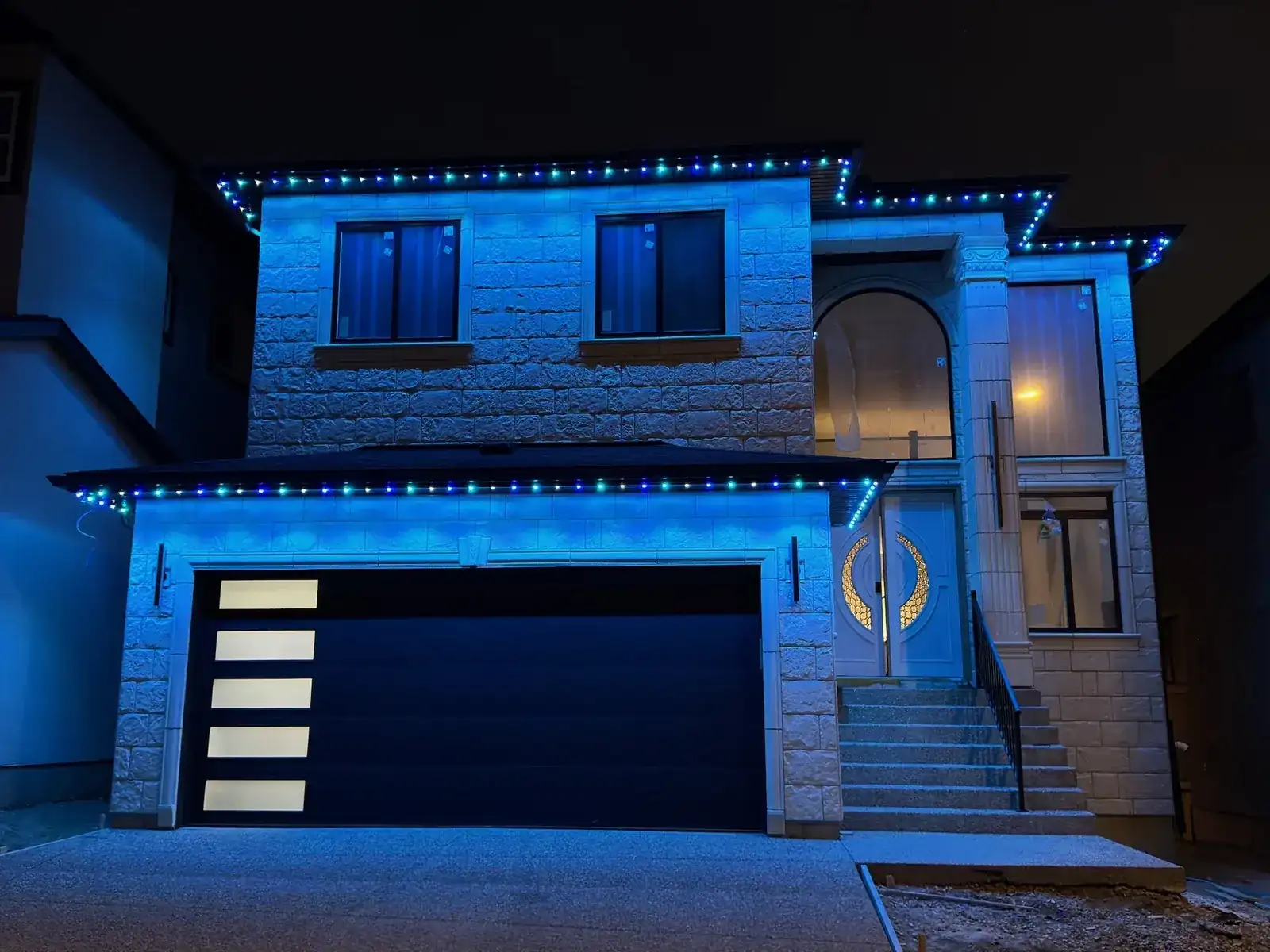 Cool tone permanent outdoor lighting installation 1
