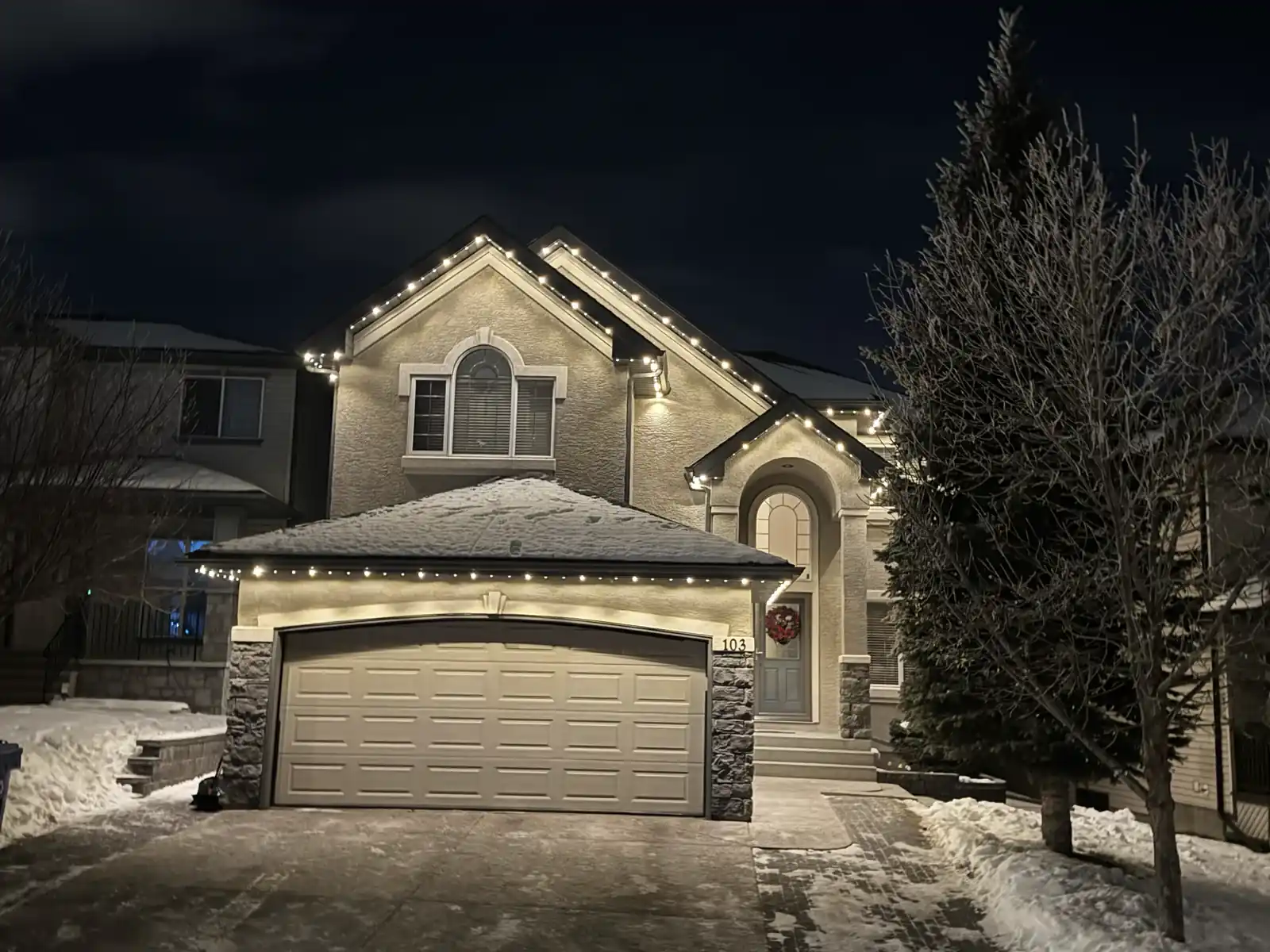 Warm white permanent outdoor lighting installation 3