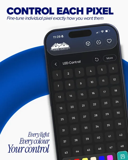 Prairie Lighting app screen for controlling individual LED pixels