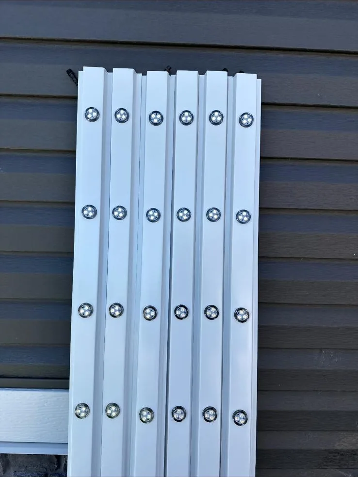 Prairie Lighting colour-matched aluminum track sections with 30mm Pro pixels fitted in place