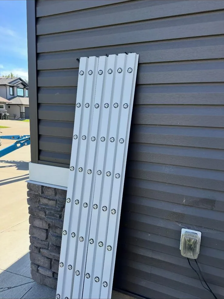 Prairie Lighting colour-matched aluminum track sections with 30mm Pro 24V RBGWW LED bulbs ready for installation