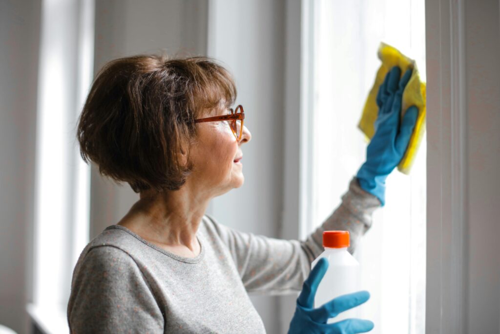 lady cleaning her windows